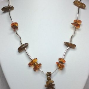 Baltic Amber, natural green and cognac, Sterling Silver