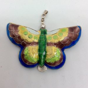 Cloisonee butterfly, sterling silver