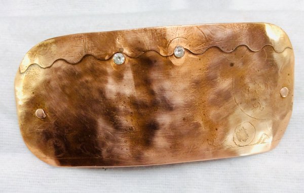 Copper etched hammered, cubic zircon, hairslide,barrette