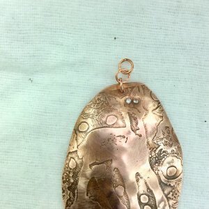 Copper etched deer, cubic zircon