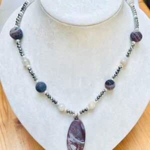 Snake agate, (mexico), chinese crystal, sterling silver